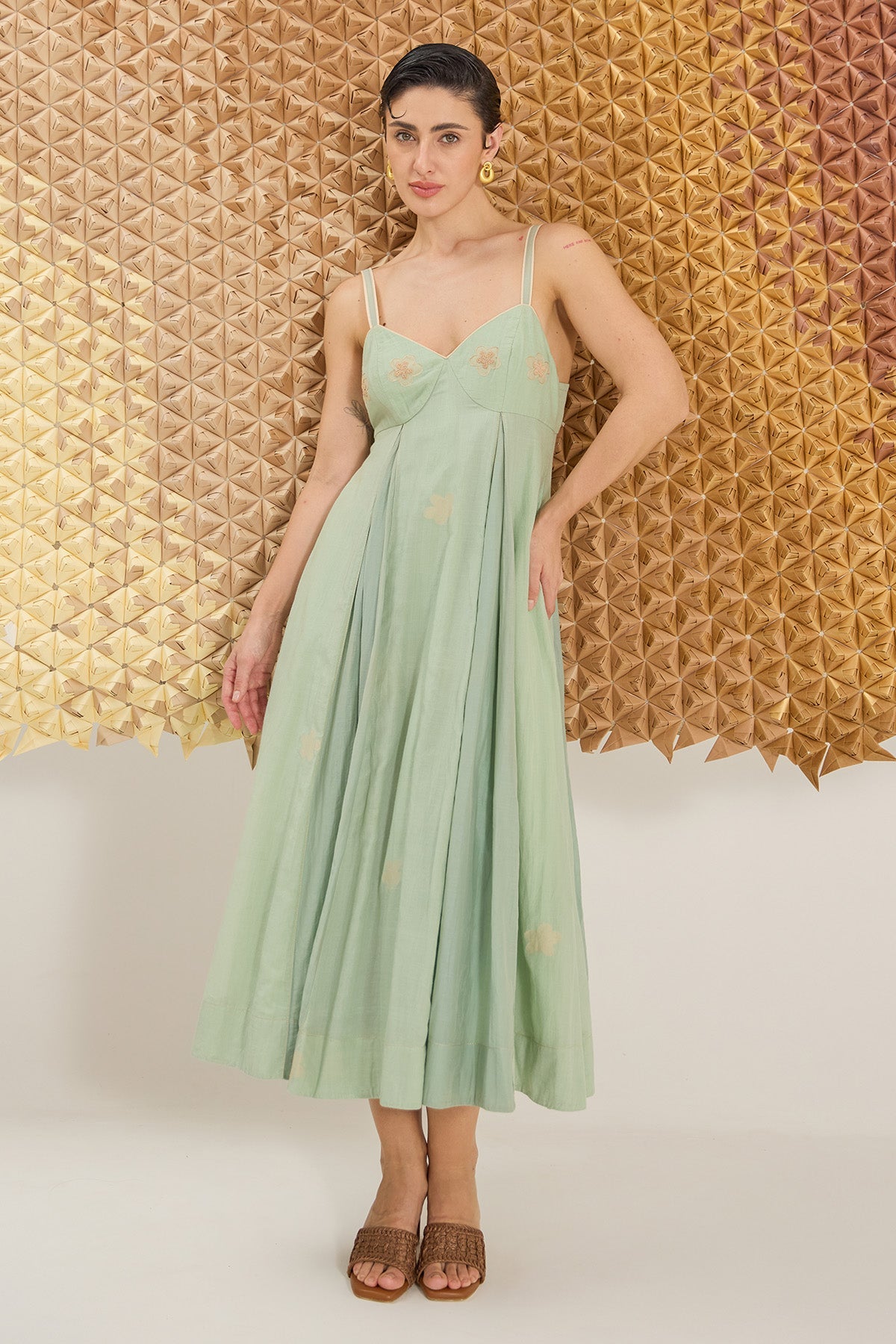 Buy Green Floral Tiered Maxi Dress by The Loom Art for women online at ScrollnShops